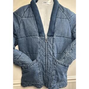ZARA Man Contrast Quilted Denim Jacket Coat Cotton Small Zip Insulated V-neck